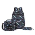 Mochila Escolar Set 3 Piezas Estampado Gato Negro Bolsa Estudiante Estuche Moderno - Negro