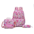 Lindo juego de mochila escolar rosa de 3 piezas con mochila de gran capacidad, lonchera y estuche. - Rosa