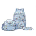 Set de mochila escolar azul de 3 piezas con estampado de conejo, lonchera y estuche - Azul