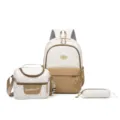 Conjunto de mochila escolar de tres piezas con estampado de leopardo y gran capacidad. - Caqui