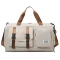 Large capacity travel duffel bag with multi-functional compartments, nylon fitness gym bag. - Off White
