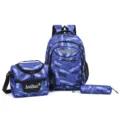 Blauw marmerpatroon 3-delige rugzakset, schooltas, geïsoleerde koeltas en etui voor reizen. - Blauw