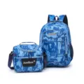 Blue camouflage backpack and lunch bag set large capacity school travel casual outdoor bag - Blue
