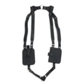 Schwarze PU Leder doppelte Schultergurt Handytasche, stilvolles Weste Gurtzeug fuer Streetwear. - Schwarz