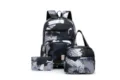 Set di 3 Pezzi Zaino Moda Grigio Astratto Stampa Scuola Tempo Libero Viaggio - Nero