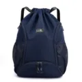 Blauwe sportrugzak met trekkoord, netvakken en duurzame banden voor fitness en dagelijks gebruik. - Donkerblauw