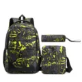 Dreiteiliges Schulrucksack-Set mit stilvollem gelbem Graffiti-Druck, grosse Kapazitaet. - Gelb