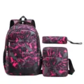 3-teiliges Schulrucksack-Set für Jugendliche, rosa-grauer Graffiti-Print, große Freizeittasche - Lila