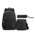 Schwarzes 3-teiliges Schulrucksack-Set mit Umhängetasche und Federmäppchen für Reisen. - Schwarz