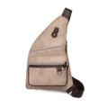 Casual minimalist canvas sling bag for women, stylish crossbody chest bag with multi pockets. - Khaki