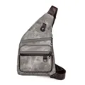 Trendy casual canvas sling bag for women, stylish crossbody chest daypack with zip pockets. - Gray