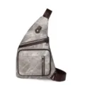 Casual canvas sling chest bag for women, stylish diagonal shoulder daypack with zipper pockets. - Gray