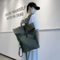 Casual canvas waterproof rolltop backpack large capacity school daypack for student daily use - Green