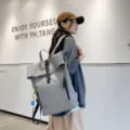 Casual large capacity solid color roll-top backpack for daily school and travel use. - Gray