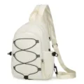 Weißer Nylon Sling Bag für Damen und Herren, lässiger Crossbody Rucksack mit Kordel. - Weiß