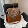 Vintage houndstooth dames rugzak stijlvolle leer casual schooltas grote capaciteit tas - Houndstooth Bruin