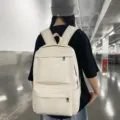 Wasserdichter PU Leder Freizeit Reise Schulrucksack fuer Damen und Herren, gross. - Weiß
