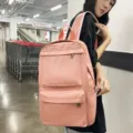 Rosa PU Leder Rucksack Grosse Kapazitaet Studenten Pendler Reisetasche Wasserdicht Chic - Rosa