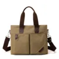 Llaessige Segeltuch Umhaengetasche fuer Damen und Herren, Multi-Tasche Alltag Schultertasche. - Horizontal / Horizontales Braun