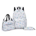 Floral 3-piece student backpack set with school bag, lunch handbag, and cute pencil case. - Blue Small Flower