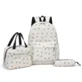 Floral school backpack set 3 piece student bookbag insulated lunch bag pencil case white - Creamy Small Floral