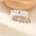 Set of 3 pairs of geometric stainless steel hoop earrings in polished silver finish - Geometric Ear Buckle Set (EXRGE0321-2)