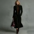 Elegant women's long black trench coat with lapel for autumn and winter fashion - S / Tops / Black