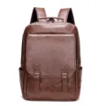 Hombres vintage marrón cuero PU casual negocios mochila viaje portátil vista principal - Marrón