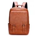 Mochila de cuero PU marrón para hombre bolsa de negocios portátil viaje escuela diario - Marrón