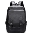 Mochila escolar y de negocios negra de piel sintética PU, elegante bolso de viaje para hombre. - Negro