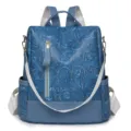 Blauer geprägter PU Leder Damen Rucksack lässige Diebstahlsicherung Modetasche Variante - Blau