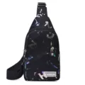 Women casual black printed sling bag stylish canvas crossbody chest bag for travel - Black