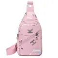 Pink sling bag for women, casual crossbody chest bag with letter print and zipper pocket variant. - Light Pink