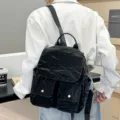 Κομψό μαύρο γυναικείο σακίδιο πλάτης casual, ελαφρύ νάιλον σακίδιο για ταξίδια. - Μαύρο