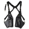 Black PU leather tactical holster vest bag for men and women, stylish commuter streetwear. - Black