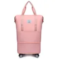 Expandable travel luggage bag with universal wheels and large capacity pink design for storage. - Pink