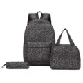 Set de 3 piezas mochila escolar bolsa de almuerzo estuche con estampado de leopardo. - Negro