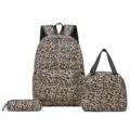 Conjunto de mochila escolar con estampado de leopardo de 3 piezas y estuche lonchera. - Caqui