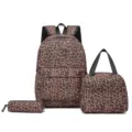 Mochila Escolar Estampado Leopardo 3 Piezas Set Bolso Estudiante con Lonchera Estuche - Marrón Oscuro