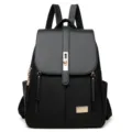 Schwarzer Damen Leder Rucksack, minimalistischer Mode Freizeit Alltags Daypack Variante. - Schwarz