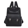 Schwarzer PU Leder Rucksack Vintage Freizeit Mehrfache Tasche Grosse Kapazität Alltagstasche - Schwarz