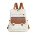 Damen PU Leder Retro Vintage Rucksack lässige Freizeit Alltag Schultertasche weiß braun - Gebrochenes Weiß