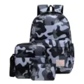 Graues Camouflage 3-teiliges Rucksack-Set, große Kapazität Schultasche und Reiserucksack. - Dreiteiliges Set / Schwarz