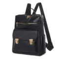 Schwarzer Damen PU Leder Rucksack Freizeit Arbeit Reiserucksack mit goldenen Metallteilen. - Schwarz