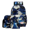 Großes 3-teiliges Schulrucksack-Set für Studenten, stilvolles blaues Graffiti-Design. - Set / Blau