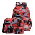 Graffiti Camouflage 3-teiliges Schulrucksack Set für Studenten Reisen und Laptop - Dreiteiliges Set / Rot