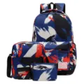 3-teiliges Rucksack Set aus Stoff, lässige Schultasche mit Umhängetasche und Kosmetiktasche. - Set / Rot