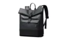 Black roll-top waterproof backpack, large capacity commuter laptop rucksack for daily use. - Gray
