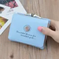 Women short wallet cute PU leather folding coin purse with clasp closure light blue. - Blue