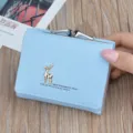 Light blue women short wallet soft PU leather cute deer purse with kiss lock clasp. - Blue